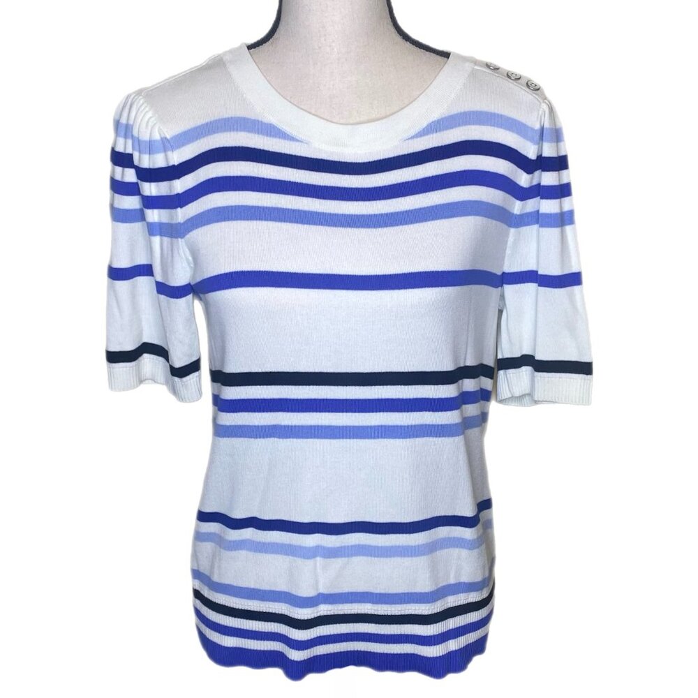 Talbots Short Sleeve Pull-Over Blue/Ivory Top Size M